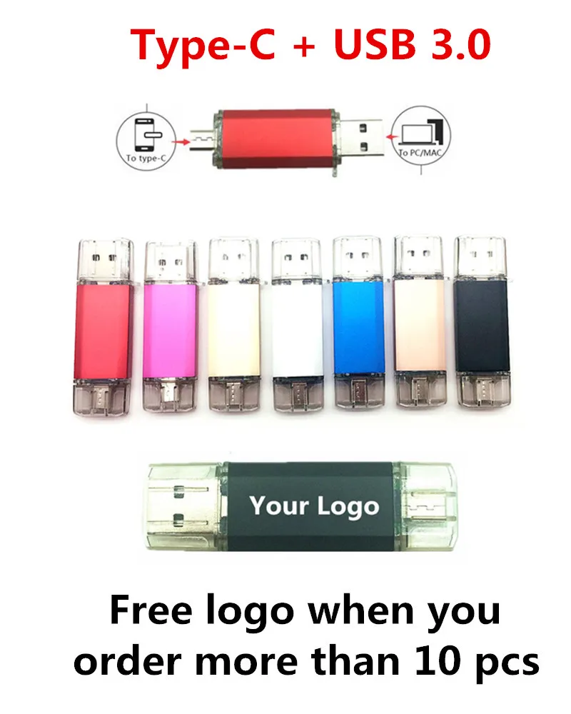 

Custom Logo Type C USB 3.0 Flash Drive 32GB/64GB Pen Driver Double Plug Pendrive Tablet Smartphone USB Memory Stick + Lanyard