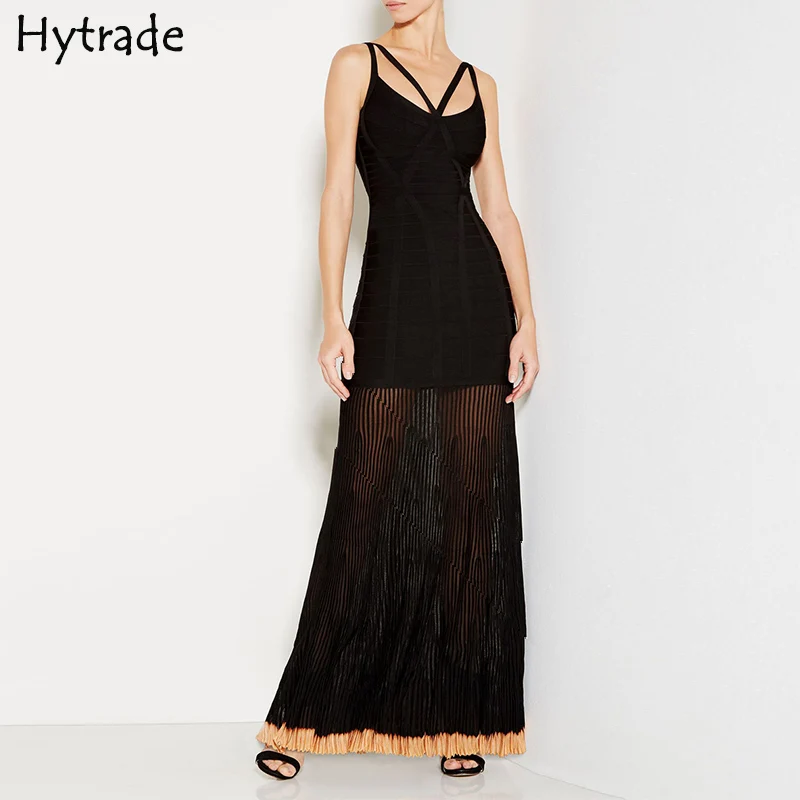 2019 HL Nieuwe Chiffon Zoom Sexy Avond Party Prom Event Night Out Wear Vestidos Strappy Zwart Maxi Bandage Jurk voor Vrouwen 2019 HL Nieuwe Chiffon Zoom Sexy Avond Party Prom Event Night Out Wear Vestidos Strappy Zwart Maxi Bandage Jurk voor Vrouwen