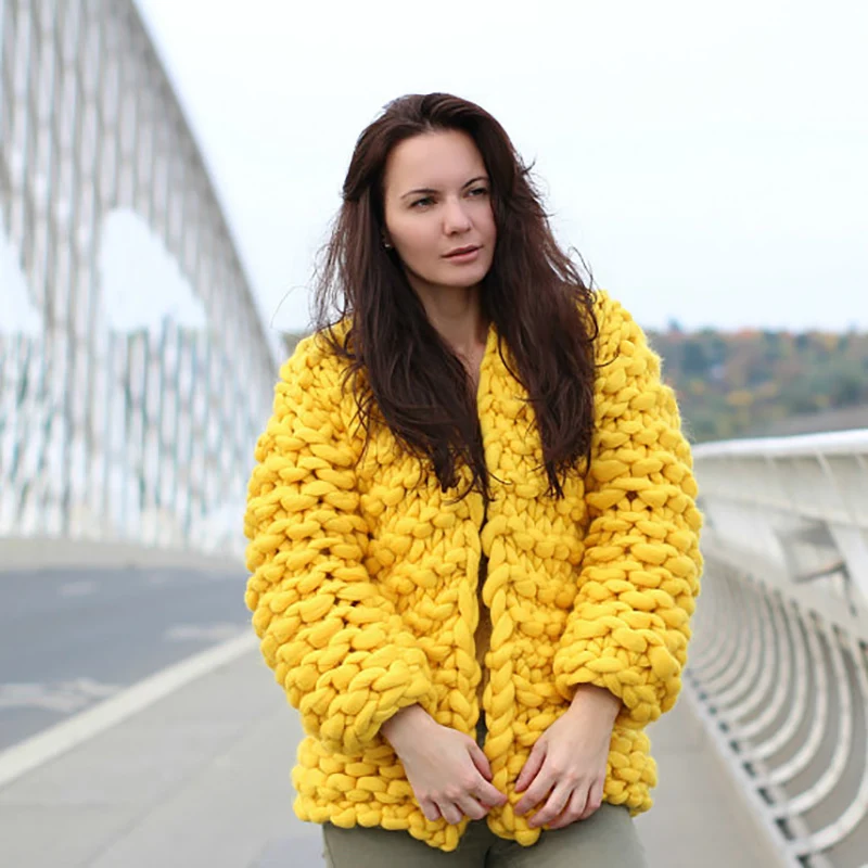 Femmes White Grossier made Blanc gray Surdimensionné Épais yellow Chandail navy red light Chaud Cardigan Manteau pink black Linesthick Blue Pur Main Blue D'hiver rwqfxO8r