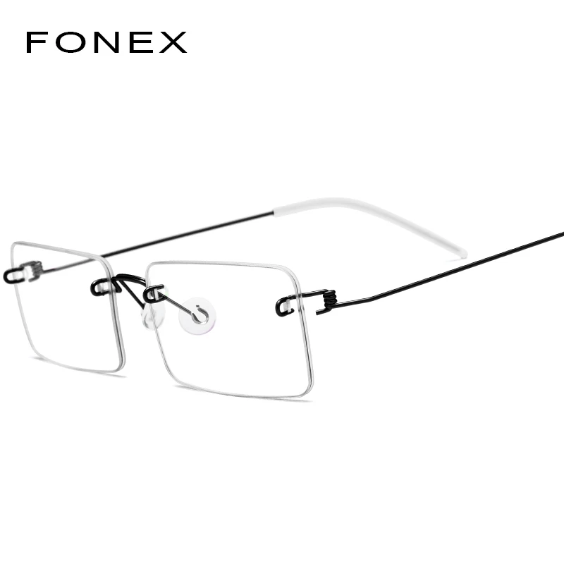 FONEX, оправа из титанового сплава, мужские очки без оправы, квадратные очки для близорукости, оптические очки по рецепту, женские 98619 - Цвет оправы: Черный