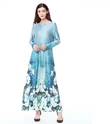 Для женщин Абаи мусульманское платье с принтом с длинным рукавом Исламской цветочные платья халат Турции Арабская Турецкая поклонение