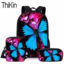THIKIN школьные рюкзаки для девочек Бабочка 3D печать детская школьная сумка 3 шт./компл. школьный рюкзак Детская школьная сумка Mochila