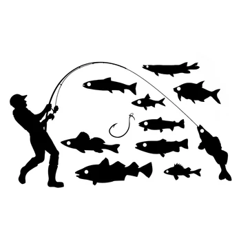 

17.8CM*10.1CM Interesting Fishing Silhouette Many Fish Decor Car Sticker Vinyl Decal Black/Silver S9-0718