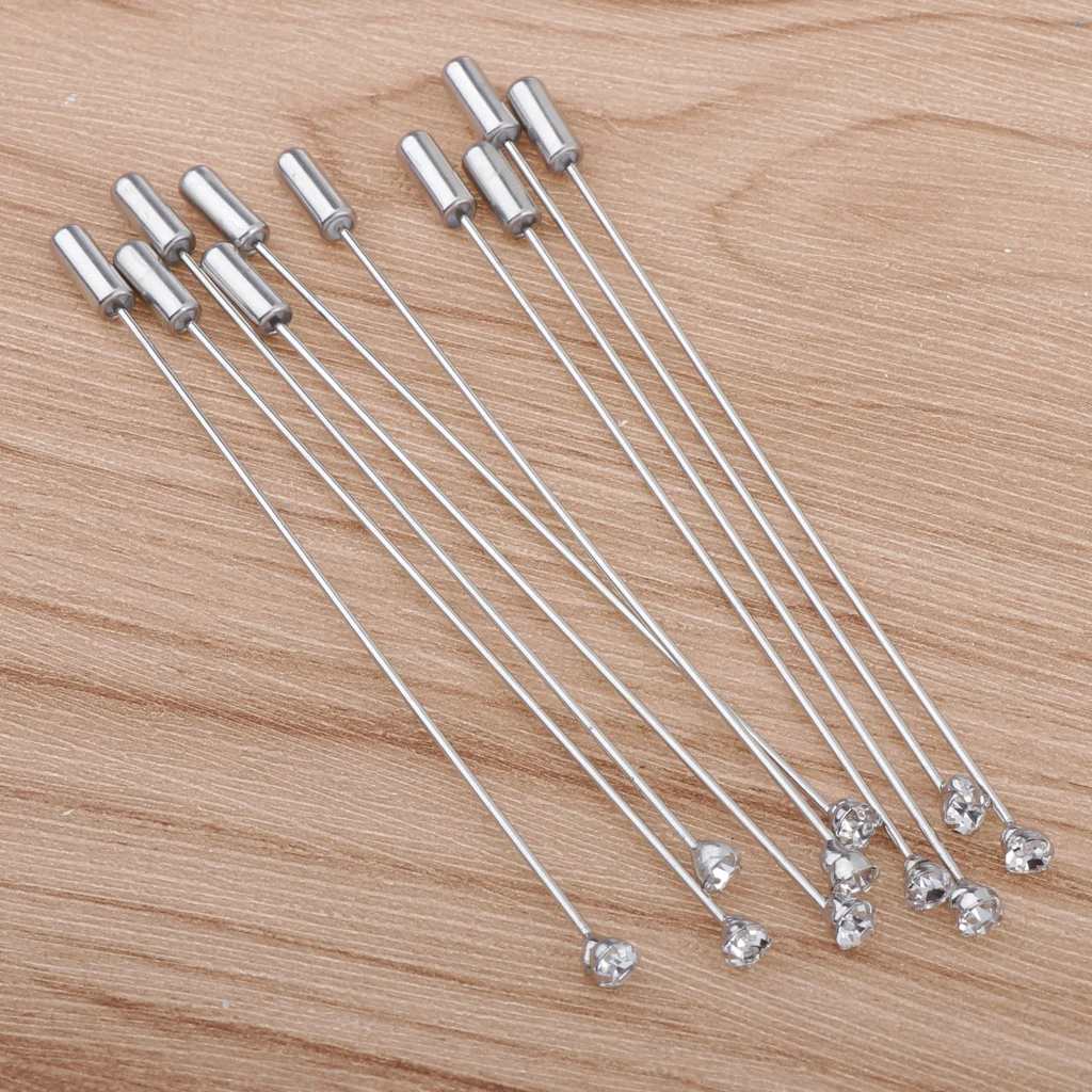 10pcs Lapel Pins for Men Crystal Pin for Wedding Boutonniere Stick Boutique