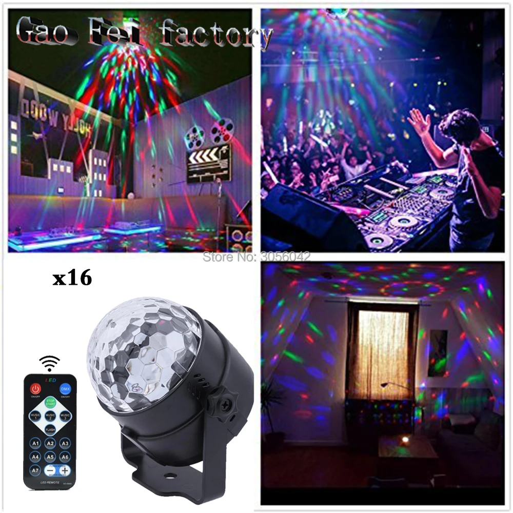 

16pcs/lot IR Remote Control 3W RGB LED Projector DJ Light Disco Crystal Magic Ball Par Party Xmas effect Stage Lights