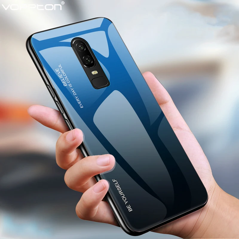 Чехол с градиентным стеклом для Oneplus 6T силиконовая рамка жесткий стеклянный