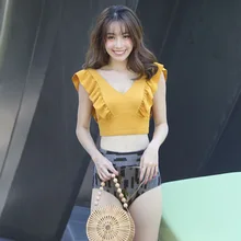 Купальный костюм женский купальник из двух частей для микро бикини танкини Пуш-Ап купальный раздельный лист хлопок цельный купальник-танкини