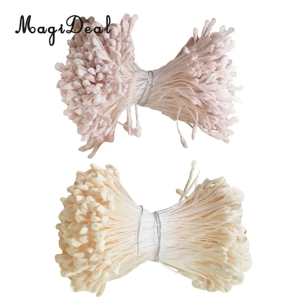 MagiDeal 720 Pieces 6 mm Double Head Stamens Scrapbook Cards Home Decor Flower Craft Supplies Beige & Pink Colors