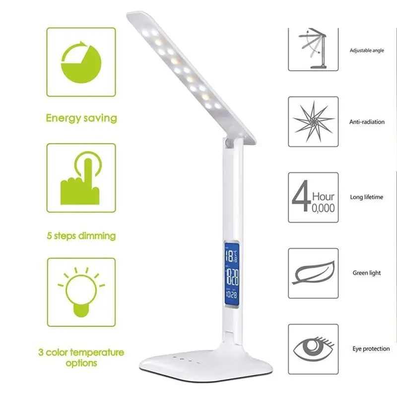 

Desk lamp creative folding LED desk light eye care dimmable touch control LCD calendar reading table lamp