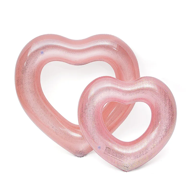 

90/120cm Gaint Pink Sequins Heart Swimming Ring Inflatable Float Loving Heart Adult Child Swim Ring Summer Party Water Toys