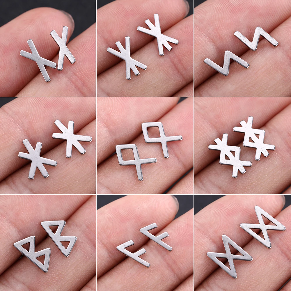 

Teamer Stanless Steel Stud Earrings for Women Men Vintage Futhark Runes Letter Earrings Regilious Minimalist Jewelry Gift