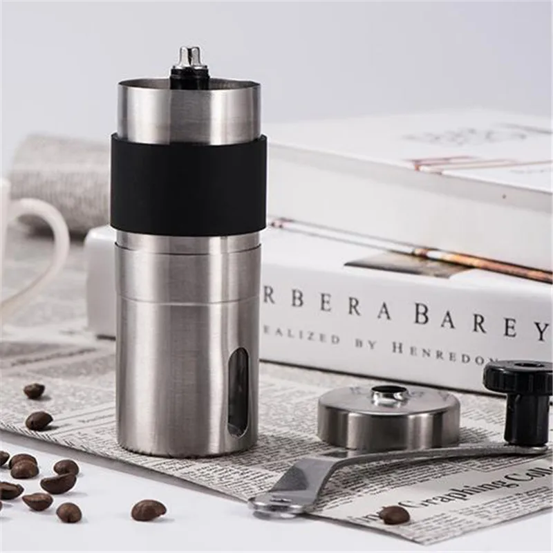 BAISPO دليل طاحونة القهوة الفولاذ المقاوم للصدأ قابل للغسل القهوة طاحونة اليد سيليكون Coffeeware حبوب البن مطحنة التوابل آلة
