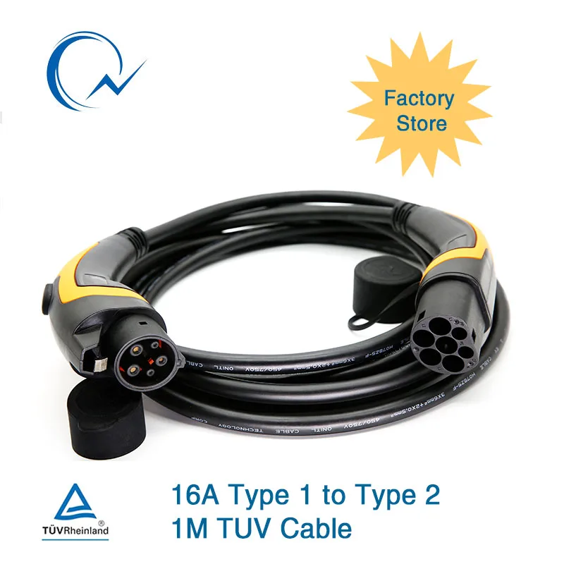 

16A Type 1 to Type 2 EV Cable J1772 to IEC62196 EV Charging Plug With 1 Meter cable TUV/UL single phase QNBBM 3.6KW EV Charger