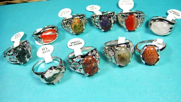 15Pcs Fashion Mixed Natural Stone Women Ladies Rings Mixed Style Retro Jewelry Wholesale Ring Lots LR020 4