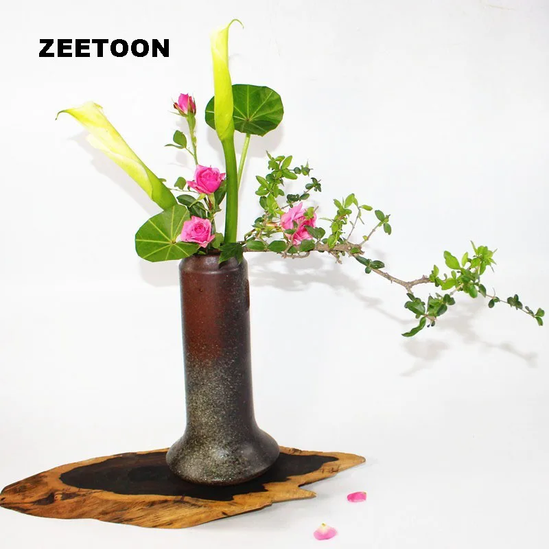 Zen Tabletop Vase Flower Pot Ikebana Coarse Pottery Hydroponic Ceramic