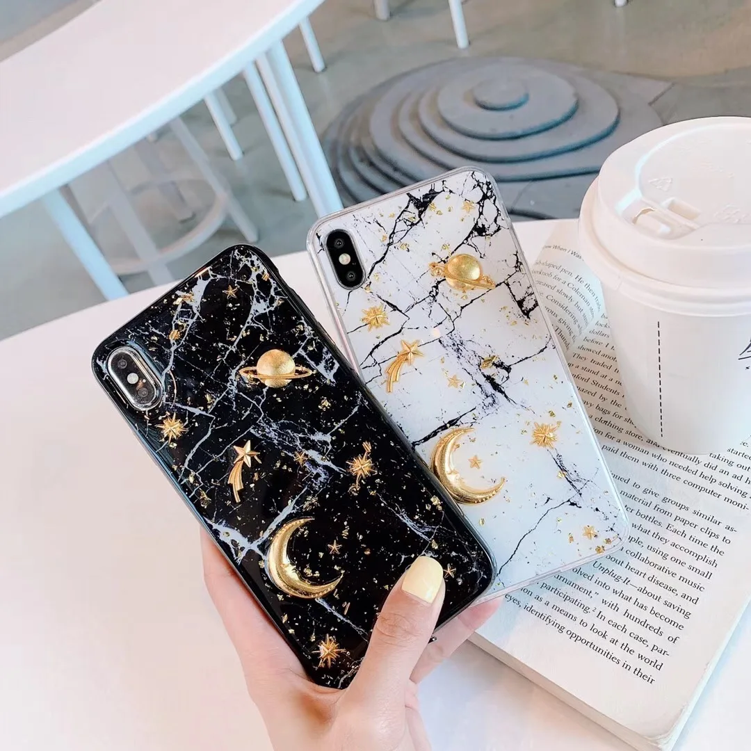 

Epoxy Phone Case For iPhone XS XR XS Max X 6 6S 7 8 Plus X Planet Star marble Phone Back Cover Cases New!