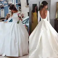 E JUE SHUNG Weiß Satin Einfache Brautkleider 3/4 Langen Ärmeln Backless Hochzeit Kleider Braut Kleider robe de mariee