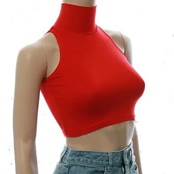 

(MS060) Sexy women lycra cotton sleeveless turtleneck short narrow shoulder female vest