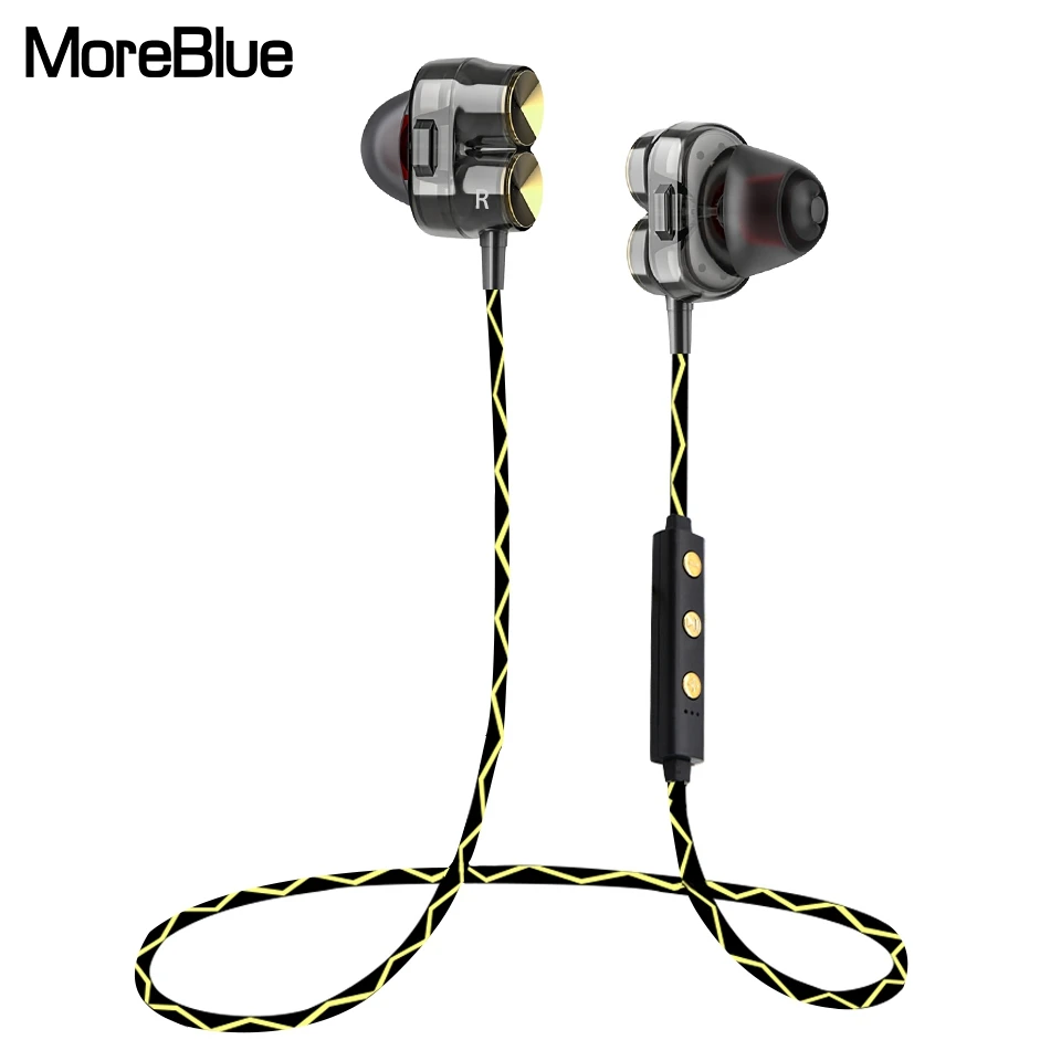 MoreBlue BT14 Беспроводной Bluetooth наушники двойной драйвер DJ Hi-Fi монитор Super Bass гарнитура