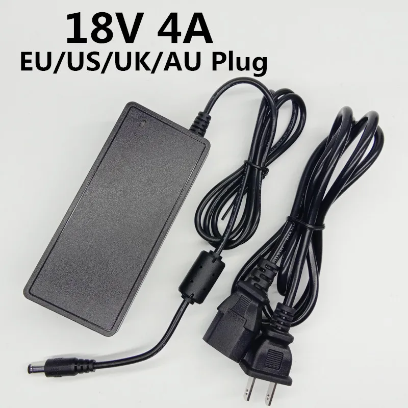 

18V 4A EU US UK AU plug AC 100V-240V Converter universal 18 volt power adapter DC 18 V 4000mA Power Supply 5.5mmx2.1-2.5mm
