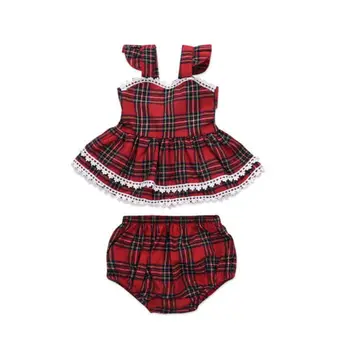 

Kids Baby Girl Clothing Cotton Plaid Tops Sleeveless Vest Cotton Shorts Casual Summer Outfits Clothes Sets Baby Girls 0-3T
