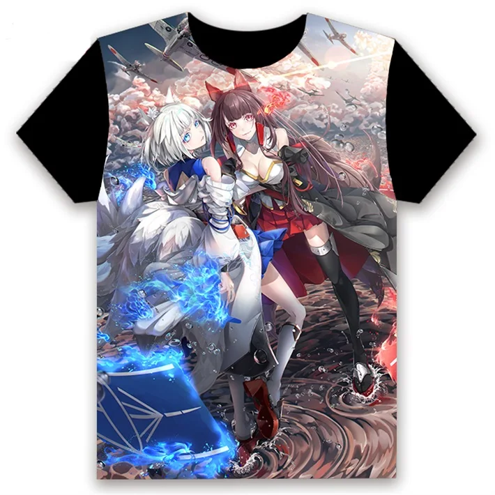 Мужская футболка Аниме игры Azur Lane akagi kaga illustrious Printed cosplay с коротким рукавом унисекс черные футболки топы Летняя одежда - Цвет: 2