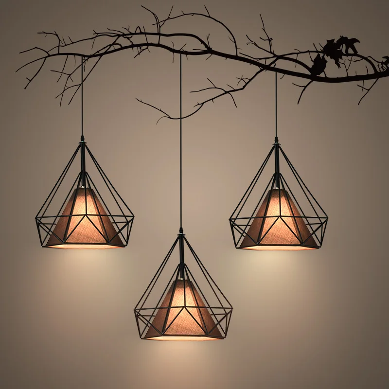 

Nordic iron art diamond pyramid pendant light bar restaurant dining room droplight E27