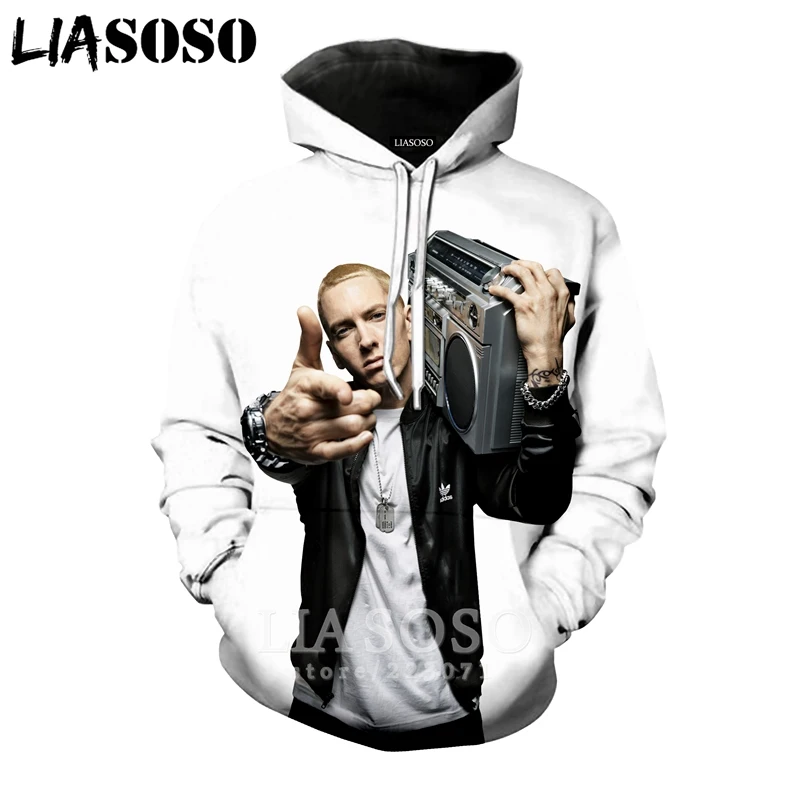 

LIASOSO 2019 Winter New Men Women Sweatshirt 3D Print Rapper Eminem Hoodie Long Sleeve Casual Harajuku Hip Hop Pullover B011-13