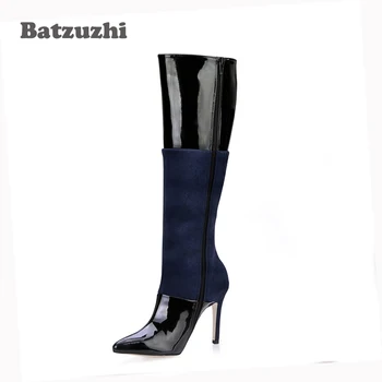 

Batzuzhi Handmade Winter Boots Women Pointed Toe Black Leather Knee-high Boots Women botas mujer, Big Sizes EU35-43