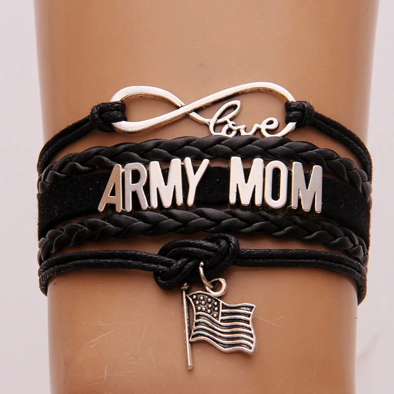 NCRHGL Infinity love ARMY GRANDMA/MOM/WIFE/UNCLE/SISTER/GIRLFRIEND/AUNT Flag charm braided bracelet Family bangles Drop Shipping - Окраска металла: Army Mom