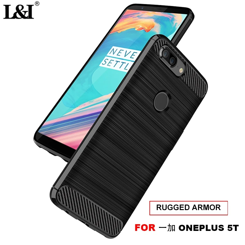 L&I OnePlus 5 5T Case Luxury Brushed TPU Soft Coque Carbon Fiber Back Cover One Plus 3 3T Phone