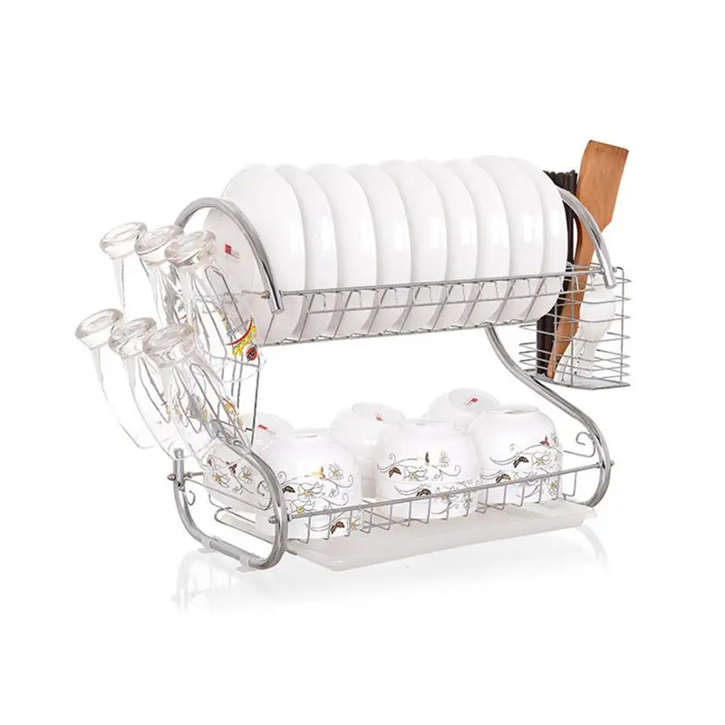 1pc 2-Tier Dish Cup Stainless Steel Kitchen Tool Drainer Dryer Dish Holder Tray Drying Rack for Home Restaurant (Silver) 1pc 2-Tier Dish Cup Stainless Steel Kitchen Tool Drainer Dryer Dish Holder Tray Drying Rack for Home Restaurant (Silver)