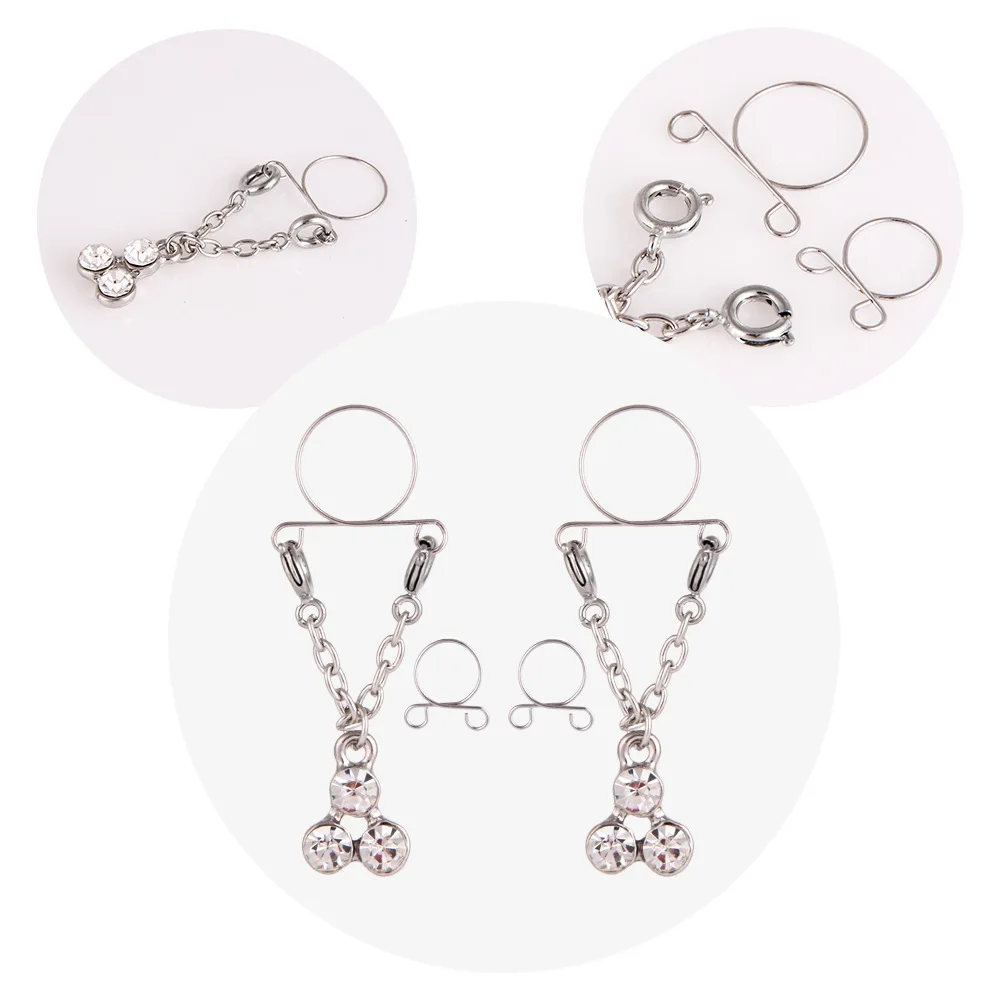 Triangle Encrusted Adjustable Fake Breast Ring Nipple Ring Navel Nail