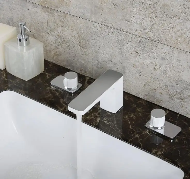 

Copper Basin Faucet 3 Hole Fitting Mixer Tap Chrome Finish Cold And Hot White