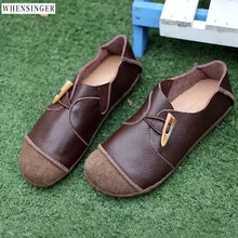 Whensinger/Женская обувь на плоской подошве, лоферы из натуральной кожи, повседневная обувь на плоской подошве с завязками, обувь без застежки с закрытым носком