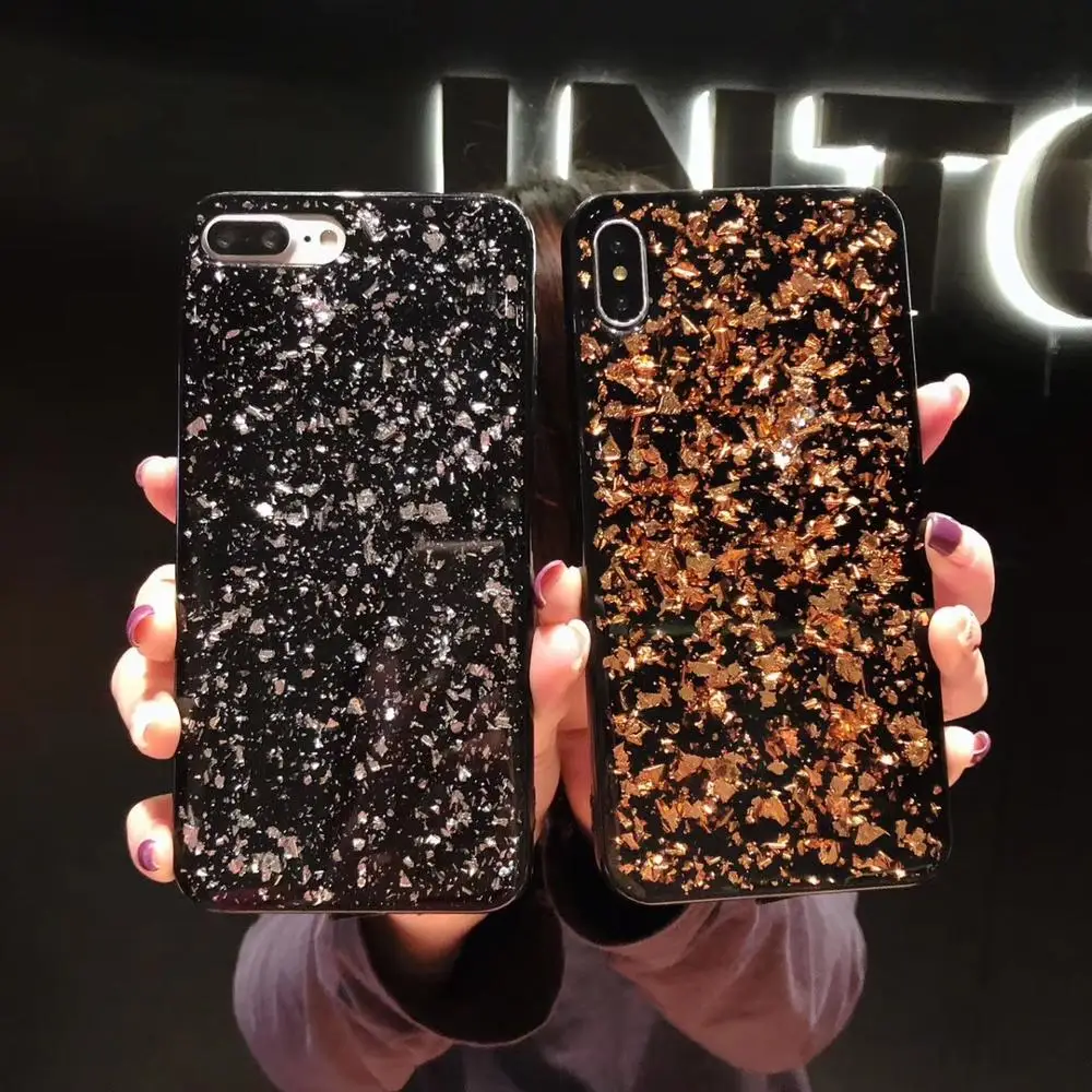 Блестящий черный золотой чехол с кристаллами и блестками для iPhone 11 Pro 8 7 Plus XS MAX XR X