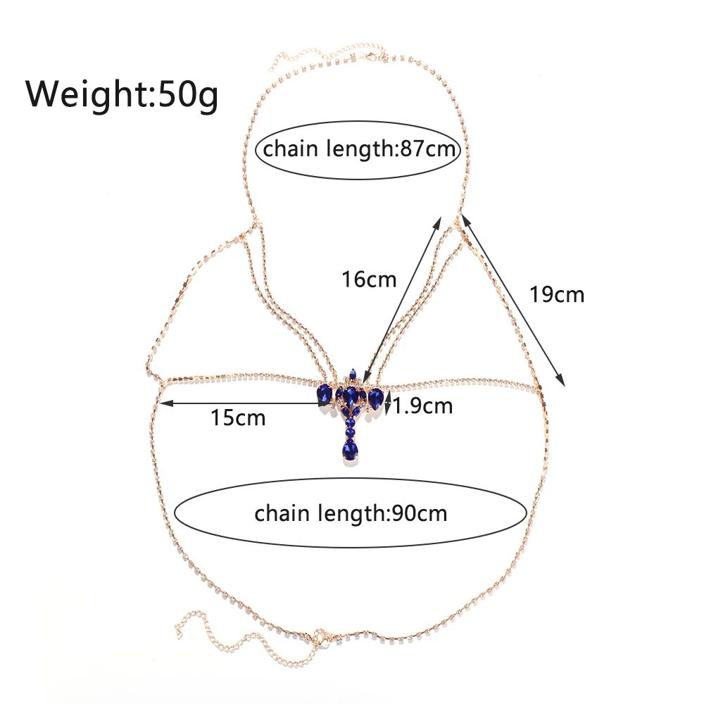 Золотистые и Серебристые подвески, цветные цепи для тела, Синие стразы, многослойная Сексуальная Пляжная портупея для бикини, Кристальный цветок, женский бюстгальтер, ювелирное изделие