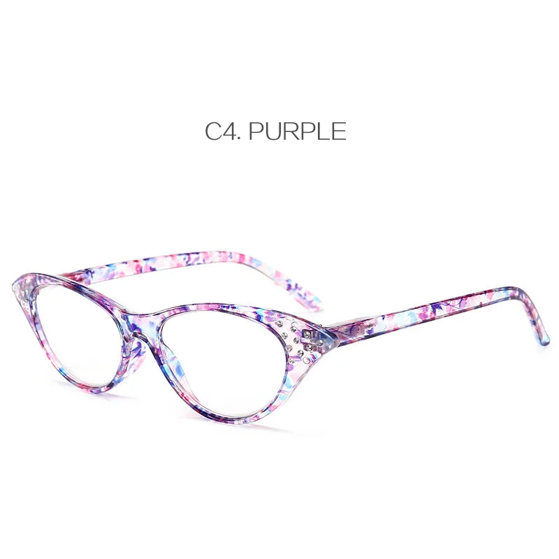 Oulylan Cat Eye Reading Glasses Women Diamond Eyeglasses Presbyopic with Diopter 1.0 1.5 2.0 2.5 3.0 3.5 4.0 for Male Female - Цвет оправы: Purple