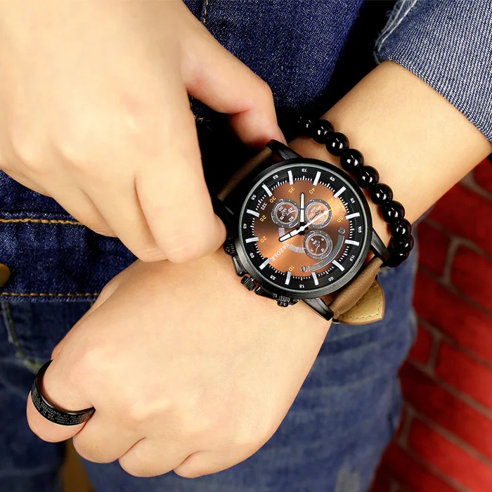 YAZOLE Watch Men Top Brand Fashion Casual Sports Military Quartz Clock PU Lether Strap Men Watches 4