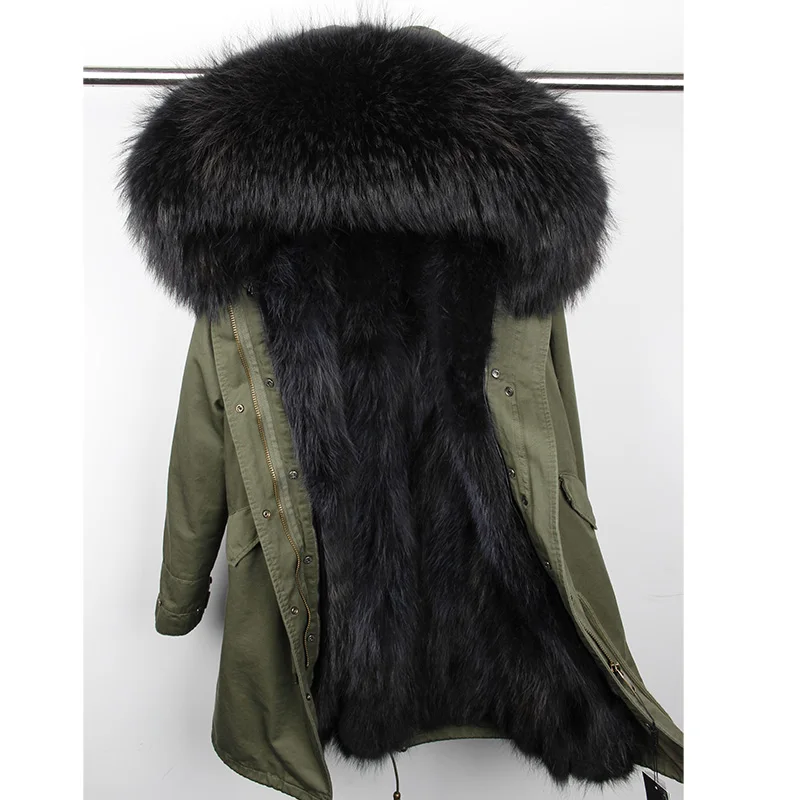 Куртка из натурального Лисьего меха серого цвета Maomaokong, модное пальто из натурального меха для женщин, Длинные парки, черная зимняя парка - Цвет: Золотой
