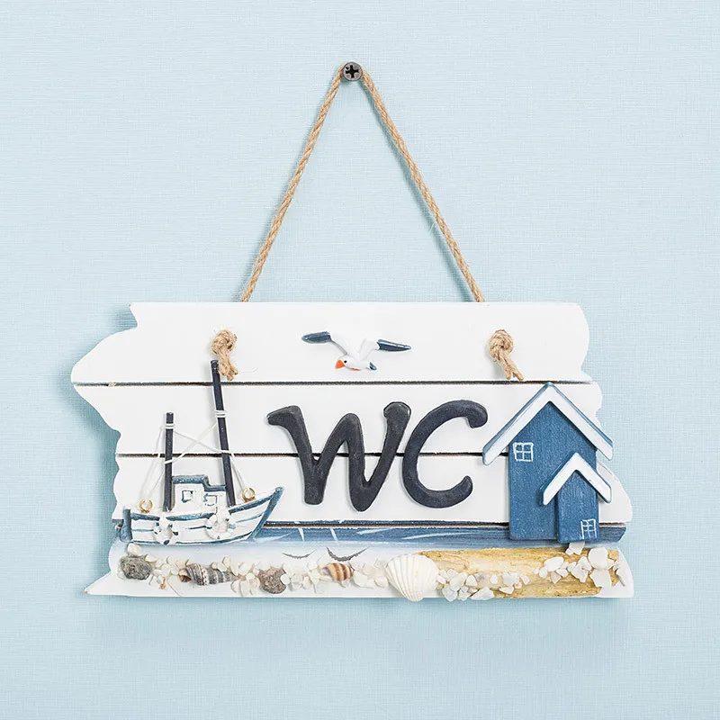 Solid wood old Mediterranean style WC listing bathroom instructions toilet house decoration creative ocean wind wall hangings