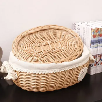 

Handmade Willow Wicker Knit Basket Easy Carrying Shopping Picnic Storage Hamper With Lid Handle DIY Home Tools
