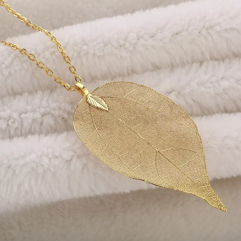 

LOVBEAFAS Chain Long Necklace Women Jewelry Big Statement Vintage Kolye Necklaces Pendants Natural Real Leaf Necklace Party Gift