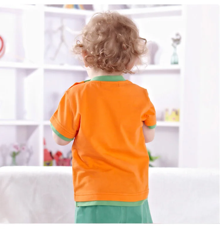 Я-одежда для малышей новорожденных футболка для мальчиков и девочек хлопковые футболки короткий рукав дети мультфильм футболки Костюмы оранжевый