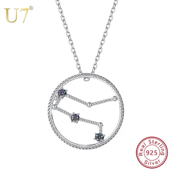 

U7 925 Sterling Silver Gemini Zodiac Necklaces & Pendants Constellation Jewelry Accessories For Men/Women Birthday Gift SC73