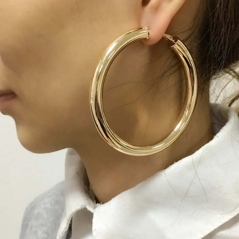 MANILAI Classic 70mm Diameter Wide Copper Big Hoop Earrings Fashion Jewelry Statement Earrings For Women 2018 Brincos Punk - Image 4