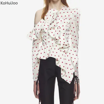

KoHuiJoo Spring Long Sleeve Poka Dot Shirts and Blouses Women Fashion Ruffles Fashion Blouse 2019 High Quality Tops Female