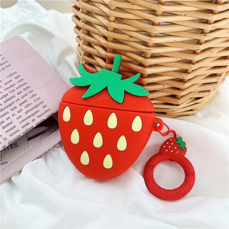 Case For Apple AirPods 2 1 Earphone Soft TPU Case For Apple Air Pods 1 2 Cute Cartoon Strawberry Avocado Peach Cover With Hooks