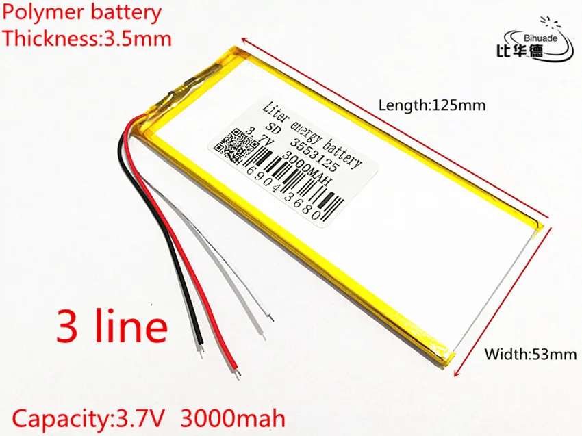 

3 line 3553125 Rechargeable li Polymer Li-ion 3.7V 3000mAh talk7 Battery For Bluetooth Notebook