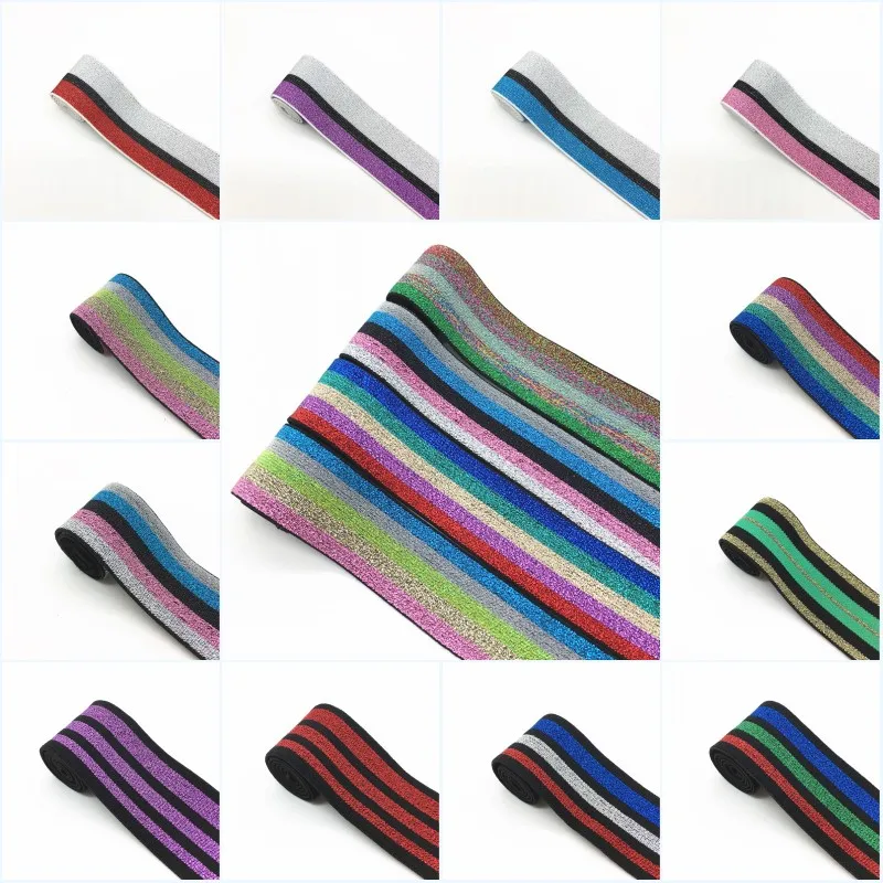 

Colorful Elastic Bands 40mm Gold Silver Stripe Elastic Ribbon Garment Bags Trousers 4cm Elastic Rubber DIY Sewing Accessories 5M